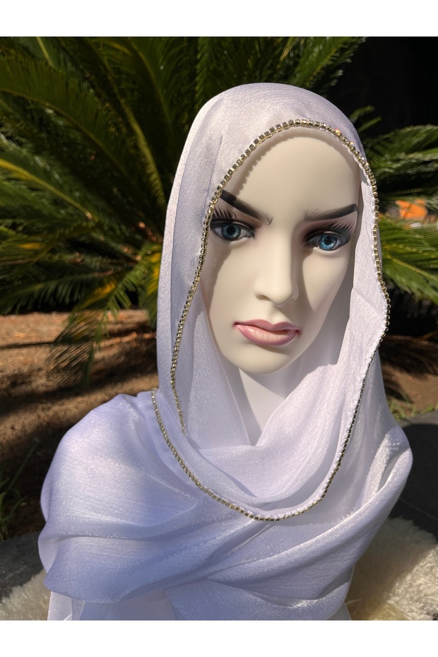 Shiny Stoned Satin Janjan Hijab Evening Dress Shawl