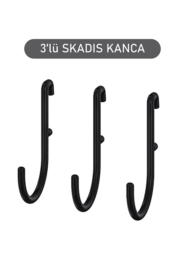 SKADIS 3 خطافات سوداء، قطع لوحة متعددة الأغراض، أسود، 4.5x7 سم،