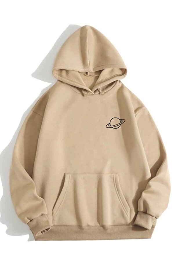 Unisex Saturn Printed Oversize Hooded Hoodie