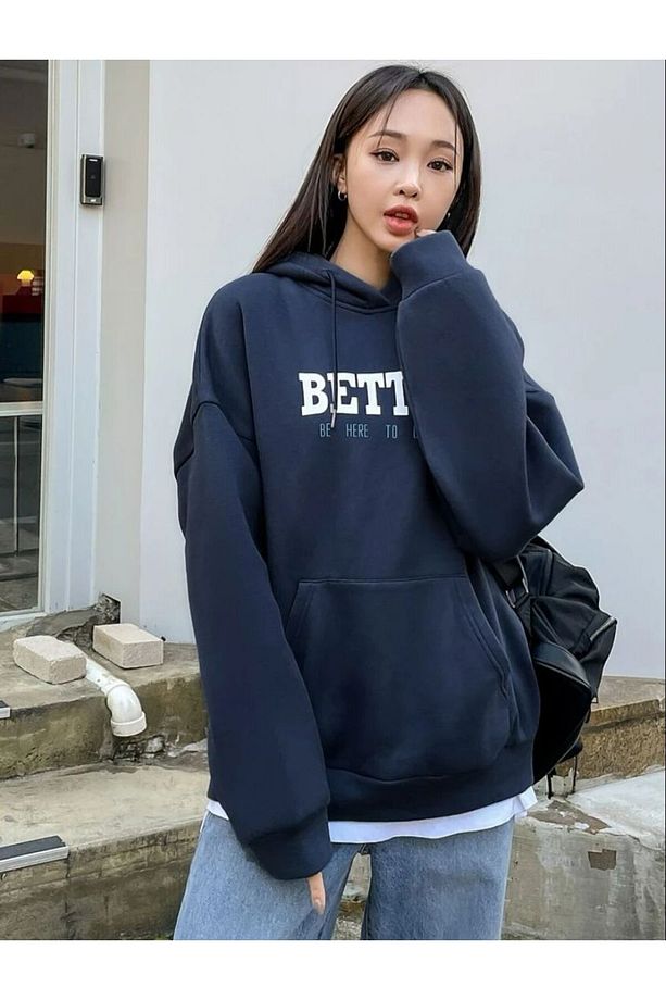 Kadın Better Be Here Go Baskılı Pamuklu Kapüşonlu Sweatshirt - 3