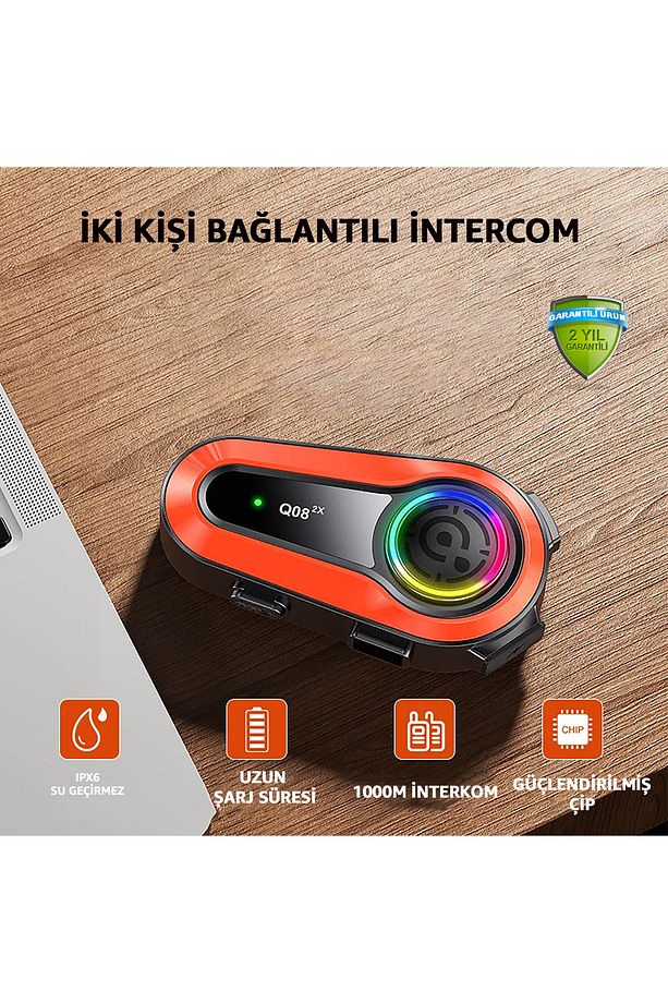 Q08-2X İki Kişi Bağlantılı Motorsiklet Kask İntercom RGB Işıklı Motorsiklet İnterkom - 1