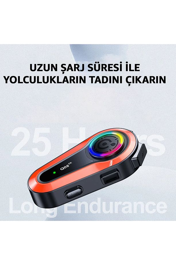 Q08-2X İki Kişi Bağlantılı Motorsiklet Kask İntercom RGB Işıklı Motorsiklet İnterkom - 2