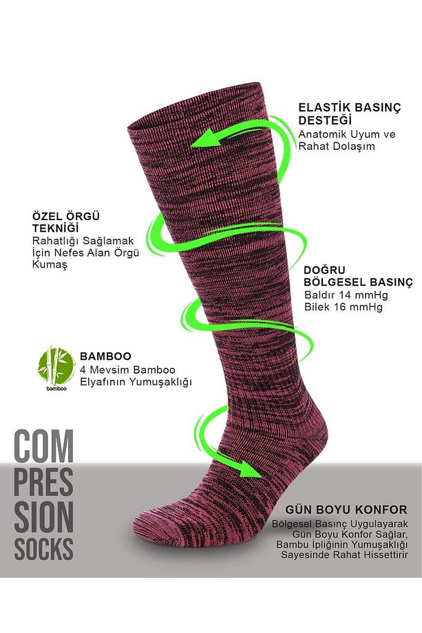 Bambu Pembe Muline Renk Kompresyon Çorabı Özel Basınçlı - 1