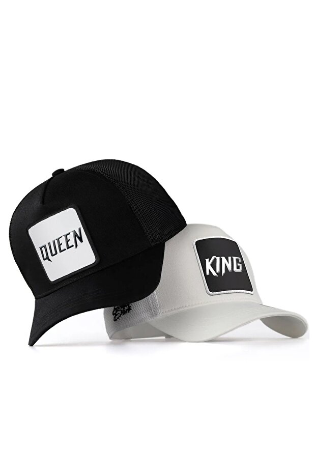 V1 King & Queen Logo Black-White Trucker Hat