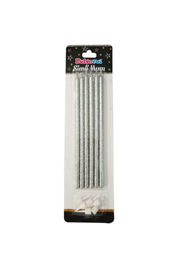 Glitter Long Party Candle Set 6 Pieces Silver Silver