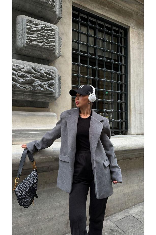 pinterest muadil kaşe kumaş yumuşak doku tek düğmeli astarlı oversize bol kesim kaban blazer ceket - 9