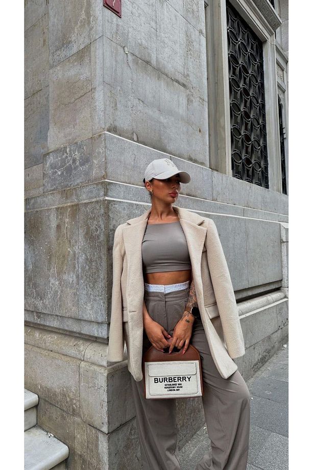 pinterest muadil kaşe kumaş yumuşak doku tek düğmeli astarlı oversize bol kesim kaban blazer ceket - 9