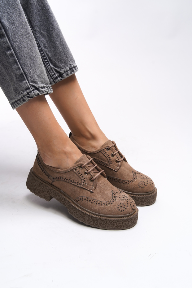 Oknyrth Women's Lace-Up Loafer 00121990 Mink Suede