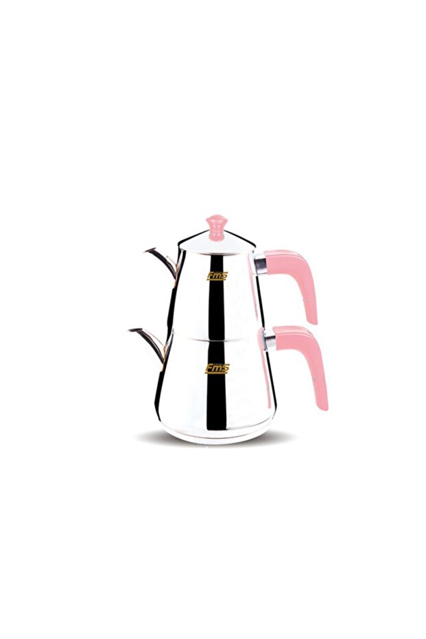 Çelik Çaydanlık Orta Boy Piramit Pembe - 1