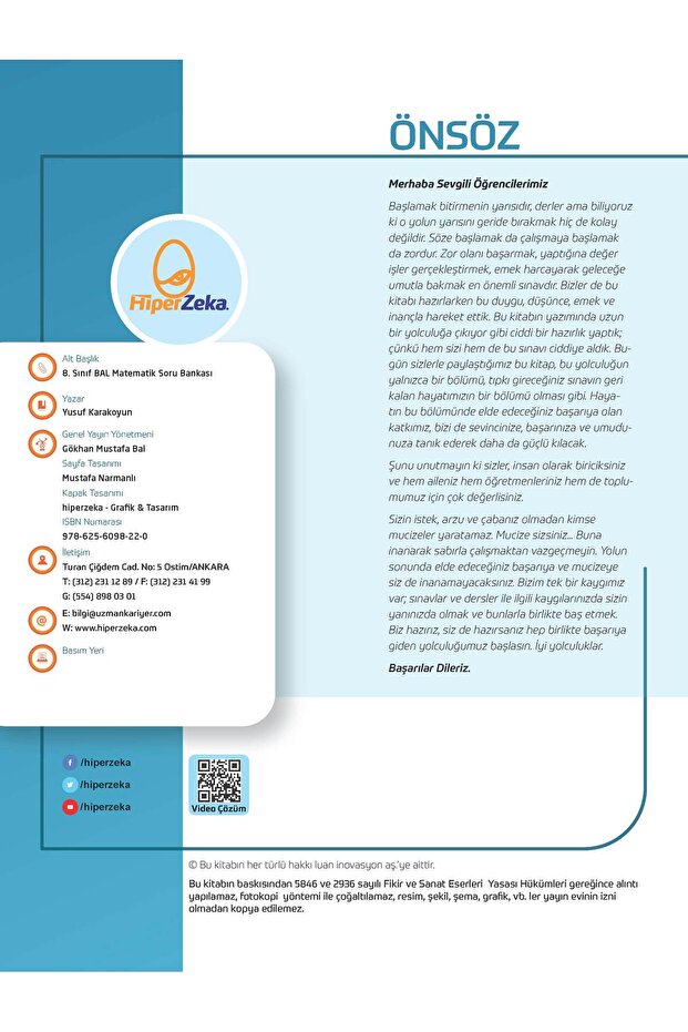 2026 8. Sınıf Bal Matematik Soru Bankası | Yusuf Karakoyun - 2