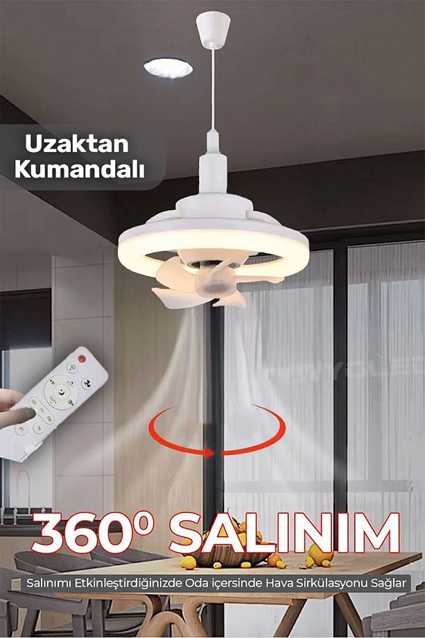 Vantilatörlü Led Tavan Lambası Rgb Renk Modları 3 Kademe Hız Modu Kumandalı Fan Vantilatör - 1