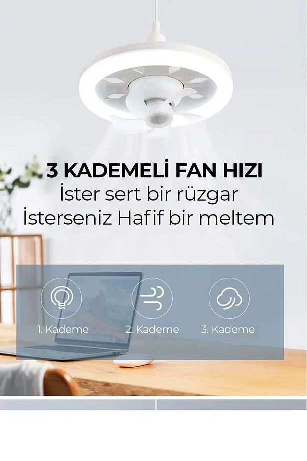 Vantilatörlü Led Tavan Lambası Rgb Renk Modları 3 Kademe Hız Modu Kumandalı Fan Vantilatör - 5