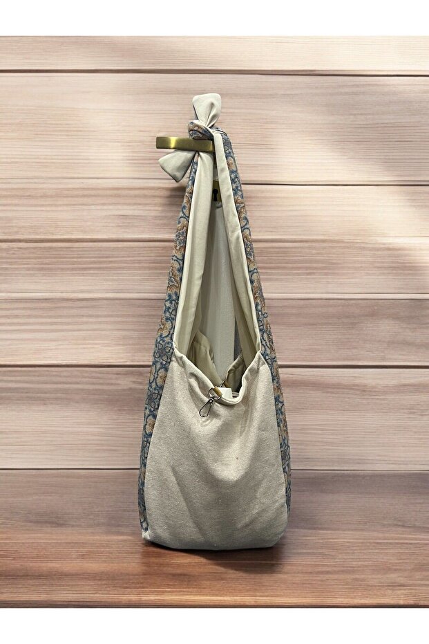 حقيبة شاطئ من الكتان بتصميم ريفي - مبطنة بالقماش - 2