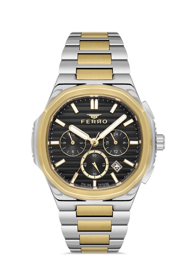 Men's Wrist Watch - Quartz, Steel Gold/Grey Black, Dial 41mm, Active Functions