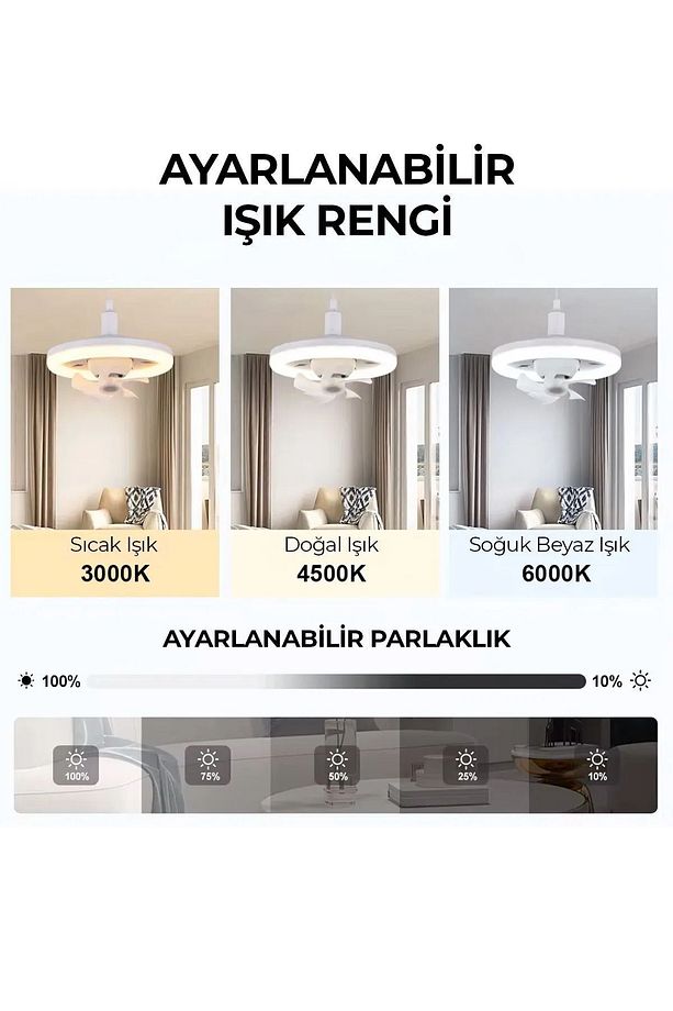 Vantilatörlü Led Tavan Lambası Rgb Renk Modları 3 Kademe Hız Modu Kumandalı Fan Vantilatör - 4