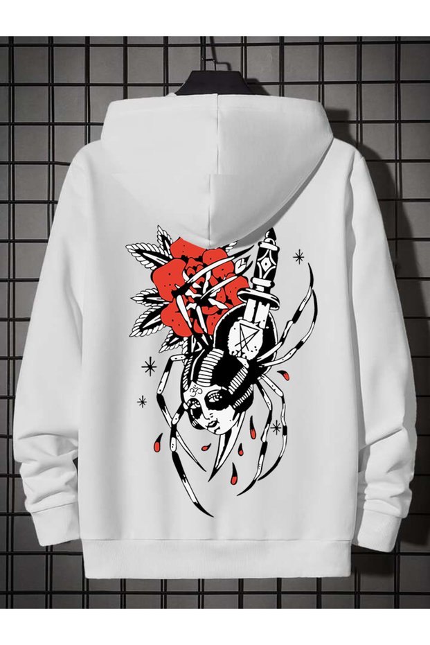 Men's White Hooded Scorpion Women's Printed Sweatshirt