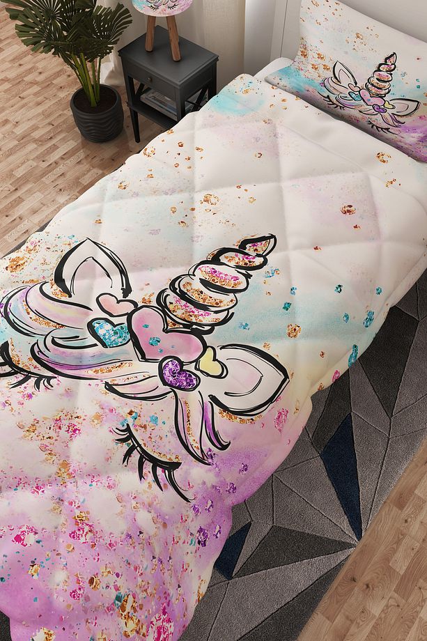 Unicorn Desenli Tek Kişilik Çocuk Yorganı Uyku Seti - 3