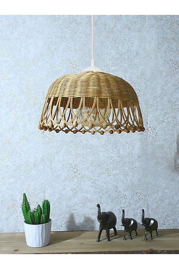 Rattan Bambu Hasır Sarkıt Avize Çap: 35 Cm Yükseklik: 20 Cm - 6