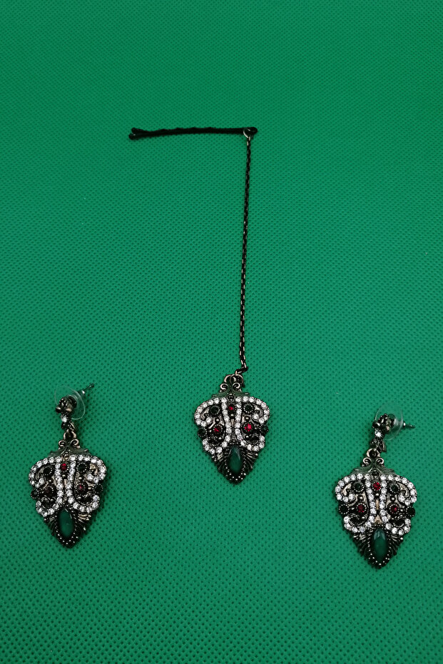 طقم أقراط ورؤوس هندية مكون من 3 قطع - 1