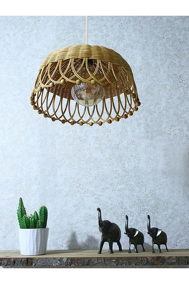 Rattan Bambu Hasır Sarkıt Avize Çap: 35 Cm Yükseklik: 20 Cm - 4