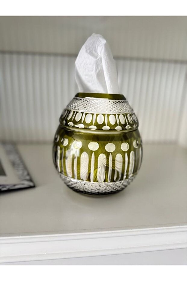 Crystal Cut Glass Napkin Holder Oil Green
