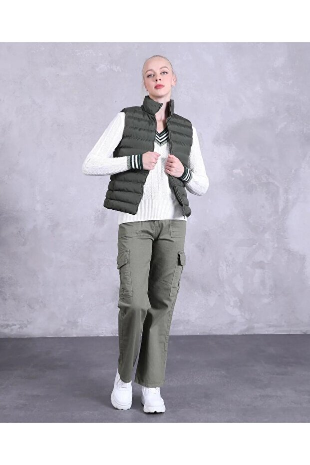 Kadın Kısa Şişme Yelek Haki - 1