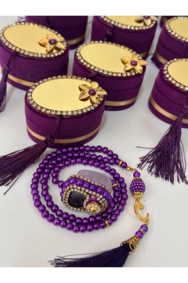 1 Piece of Zikirmatik and Tesbih Set in Velvet Box, Gift Dowry Holder, Bundle, Rosary