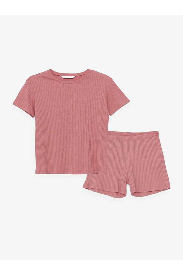 LCW ECO Bisiklet Yaka Düz Kısa Kollu Kadın Şortlu Pijama Takımı - 1