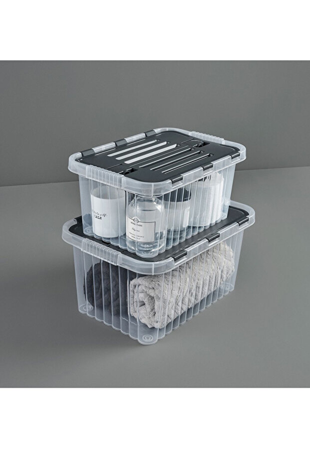 3 Adet 50 Litre  Plastik Derin Split Box Şeffaf Saklama Kutusu - 2