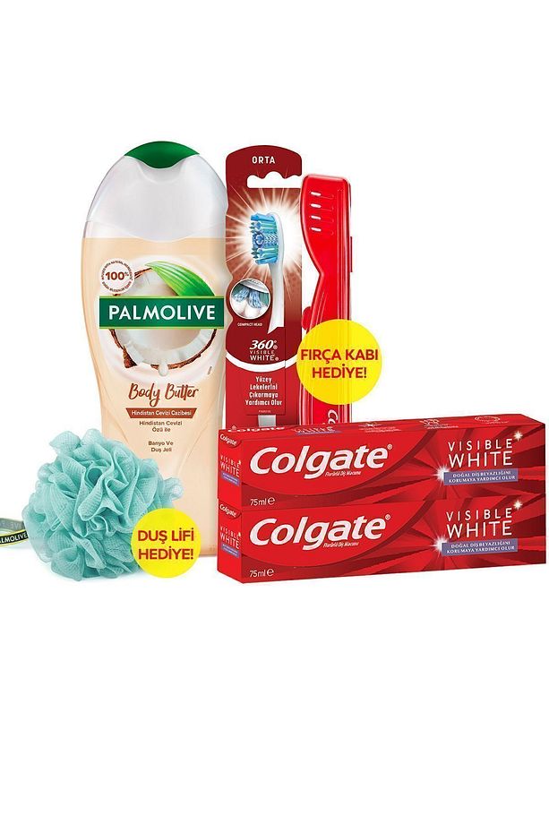 Diş Macunu 75 ml X2, Orta Diş Fırçası, Palmolive Duş Jeli 250 ml + Duş Lifi & Fırça Kabı - 7