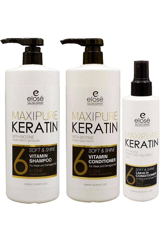 Keratin 3'lü Set - Şampuan 1000 ml Bakım Kremi 1000 ml Bakım Sütü 250 ml Pompasız - 1