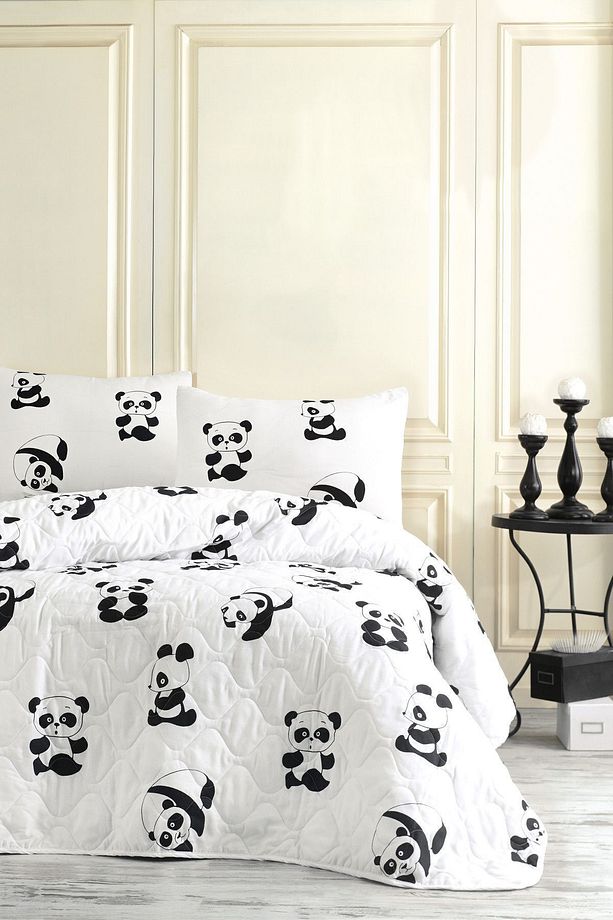 Kapitone Yatak Örtüsü Seti Tek Kişilik B&W Panda - 1