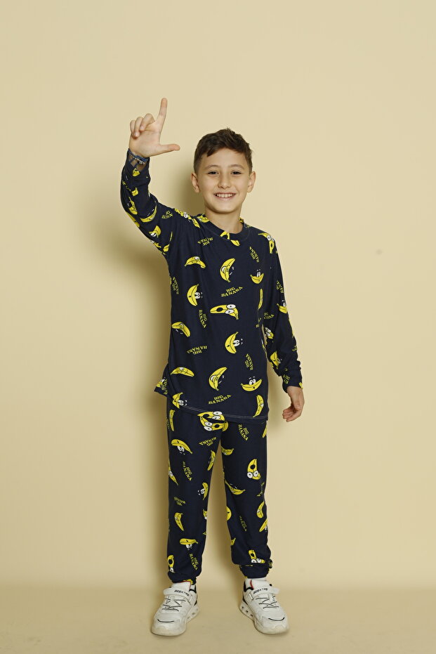 طقم بيجامة للأولاد من جلد الغزال - 2