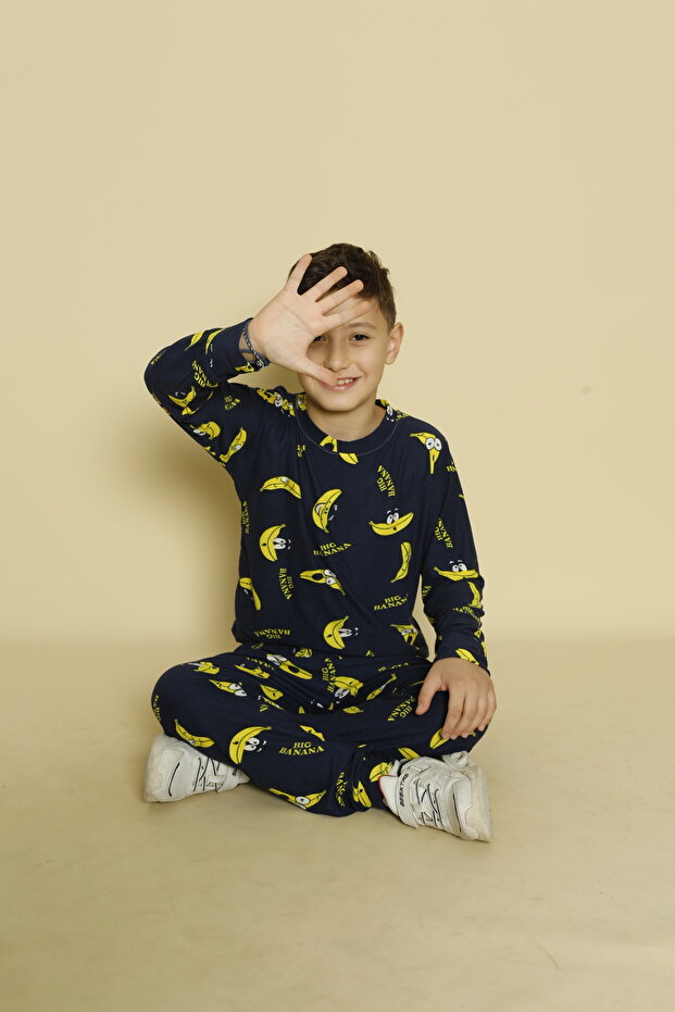 طقم بيجامة للأولاد من جلد الغزال - 1