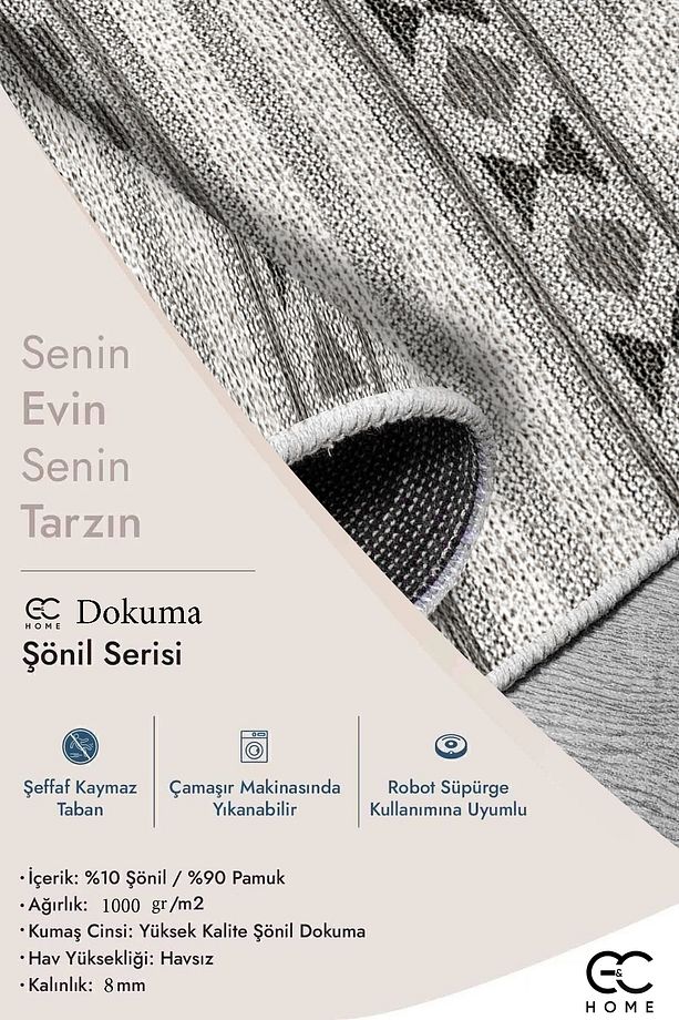 İSKANDİNAV KİLİM DESENLİ DOKUMA ŞÖNİL SALON MUTFAK OFİS KORİDOR HALISI - 7