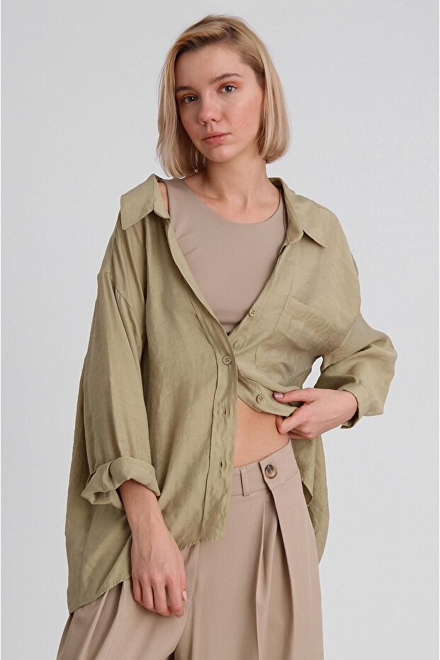 Düşük Omuz Oversize Gömlek - 1