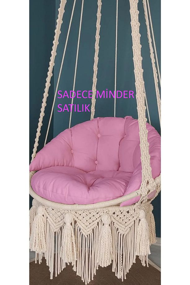 Pembe Makrome Salıncak Minderi m&ro Döşemelik Kumaşlı (SADECE MİNDER) - 2