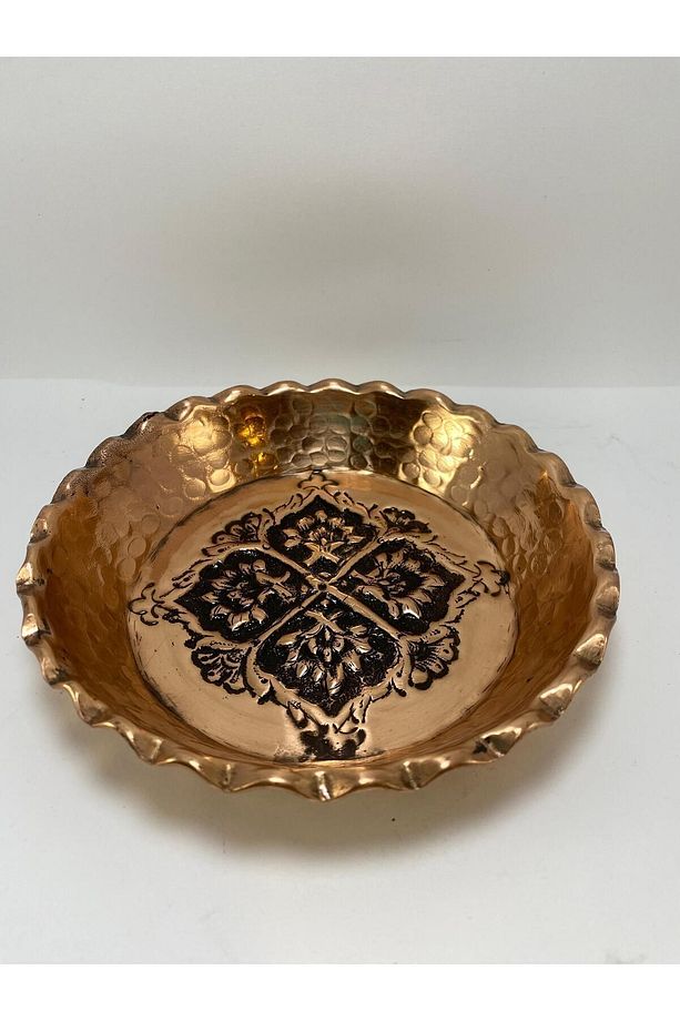 Desenli El Işlemeli Bakır Tabak, Meyve Tabağı, Pasta Tabağı,sunum Tabağı , Bakır Tepsi15*15*3cm - 6