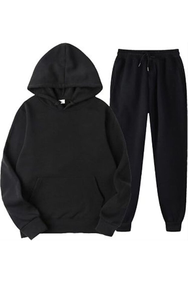 2 Yarn Kangaroo Pocket, Hooded Girl's Sub-Top Tracksuit Set