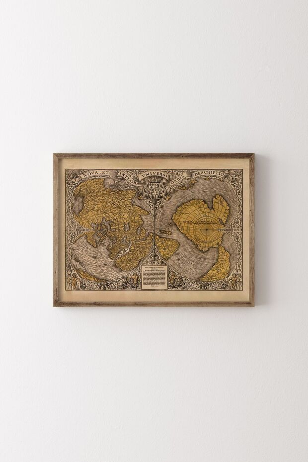 World Map - Wooden Patterned Frame