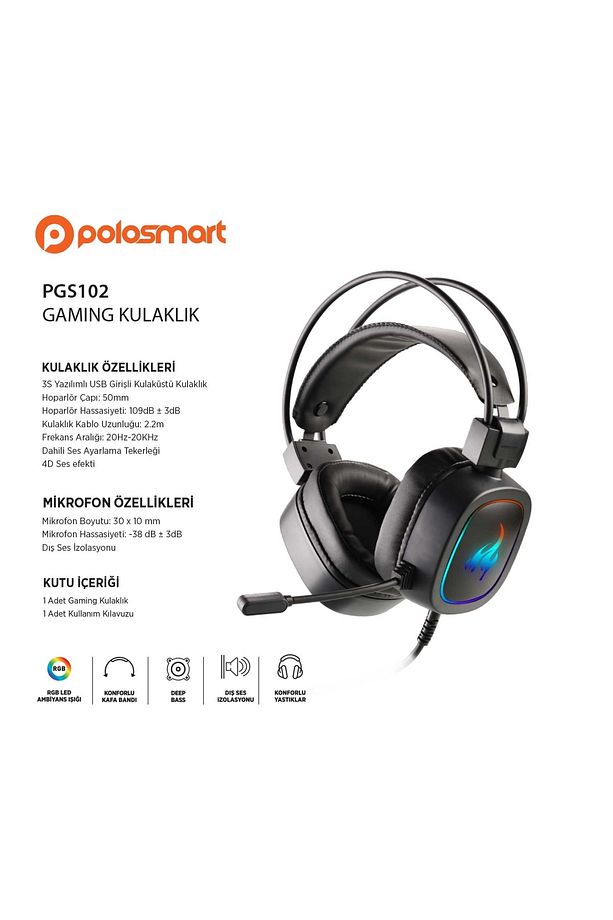 Kablolu Rgb Led Ambiyans Kulak Üstü Gaming Kulaklık PGS102 - 3