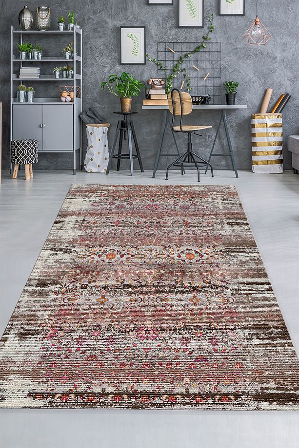 ABSTRACT DESENLİ VİNTAGE (SOYUT-ESKİTME) DESENLİ DOKUMA ŞÖNİL SALON MUTFAK OFİS KORİDOR HALISI - 2