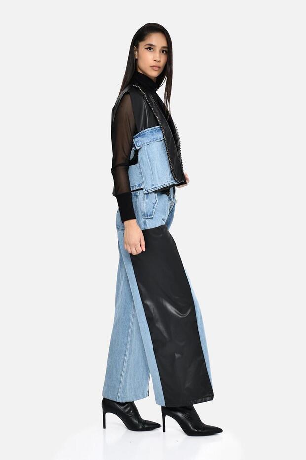 Deri Detaylı Tasarım Pantolon - 4