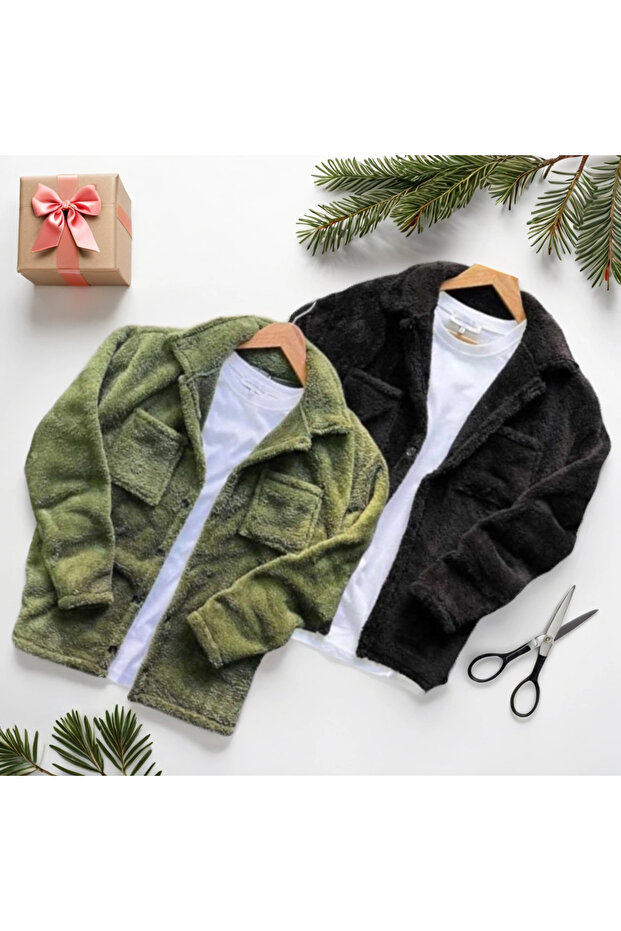 Unisex 2-Piece Plush Fleece Cardigan Shirt