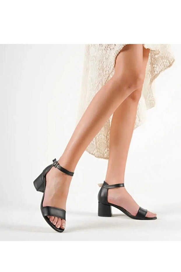 Women's Leather Ankle Strap Open Toe Thick Heeled Evening Dress Shoes