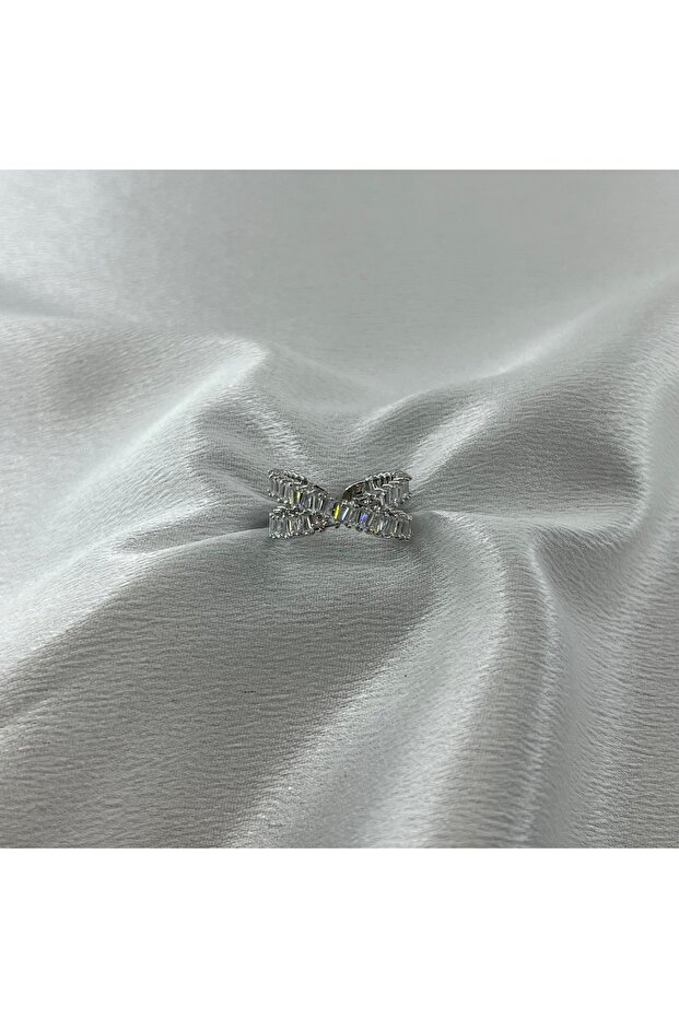 خاتم فولاذي قابل للتعديل - فضي وحجر الزركون - 1