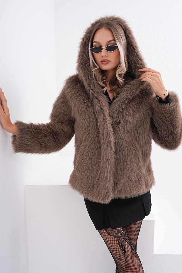 Kapüşonlu Kürk Ceket - 7