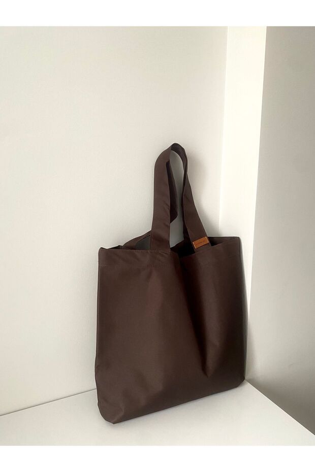 Basic Brown Canvas Tote Large Size Bag Waterproof Fabric