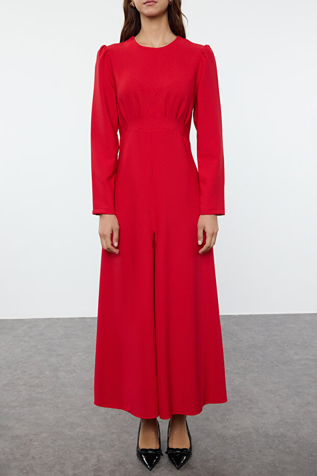 Tctaw25Eb00110 Model tmavě červené tkané šaty - 3