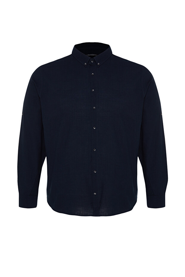 Büyük Beden Lacivert Regular Fit Rahat Düğmeli Yaka Gömlek TMNSS23GO00094 - 9